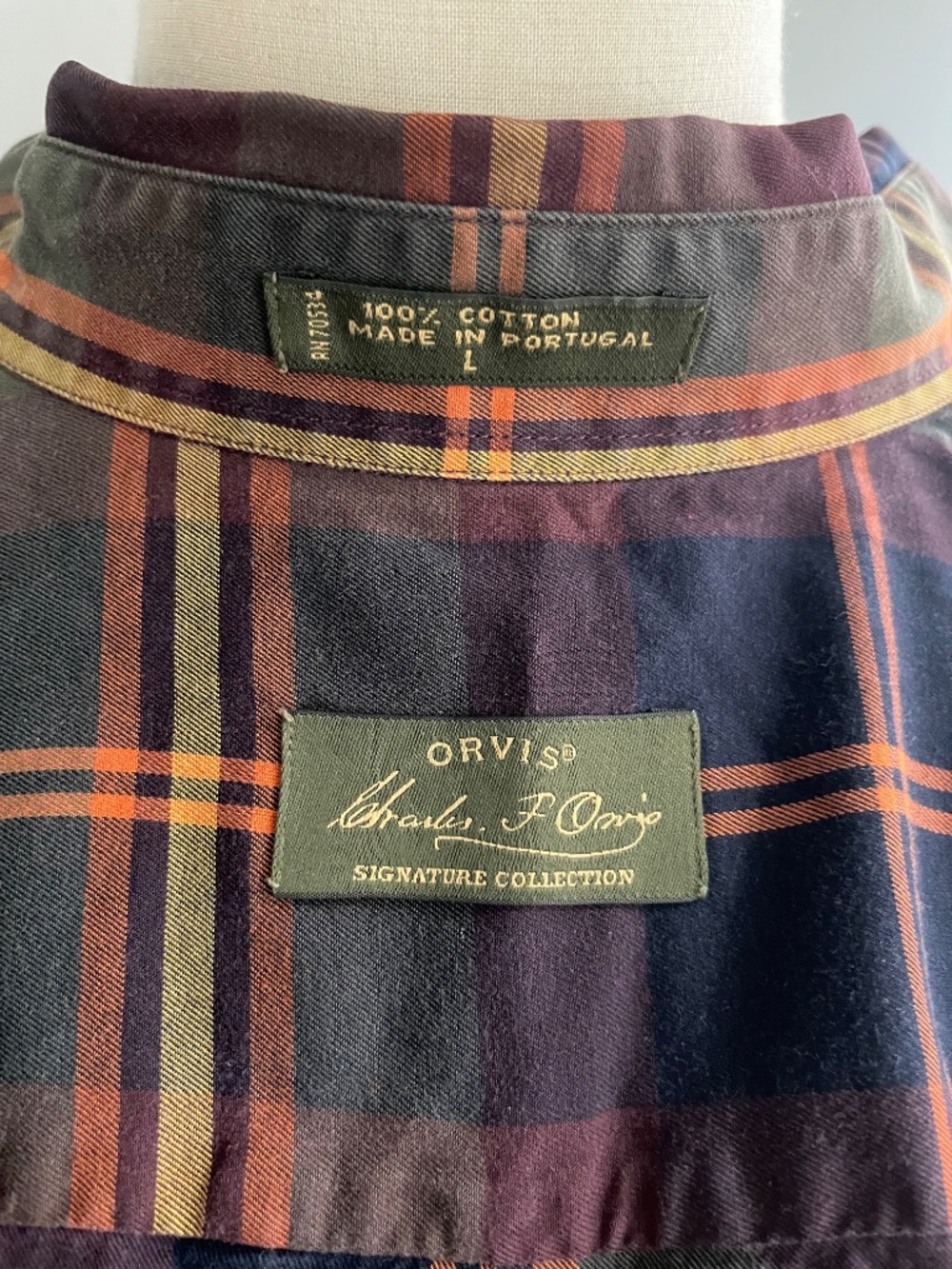 Orvis Signature Collection Mens L Plaid Shirt 100% Cotton Portugal - Picture 7 of 9